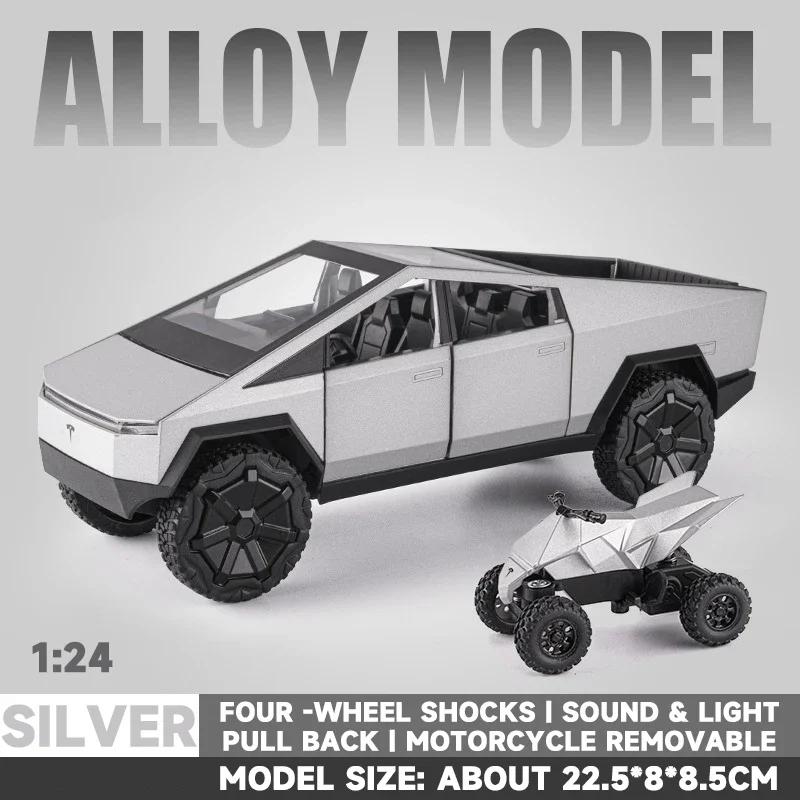 Alloy Model Car 1:24 Diecast Miniature Metal Pickup Vehicle Chidlren Birthday Collected Gift Van Truck Tesla Cybertruck Boys Toy