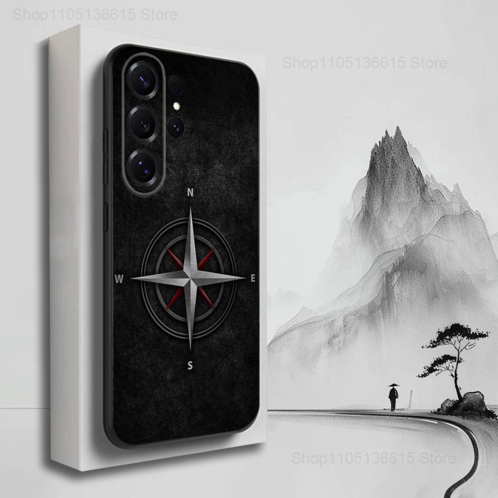 Art Navigation Compass For Samsung S9,S10,S20,S10,S21,S25,S24,S23,Ultra,FE,Plus,Lite,Soft Silicone Black Case