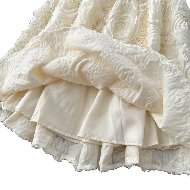 European Retro Embroidered Floral Mesh Skirt - Elegant Umbrella Style for Spring and Autumn