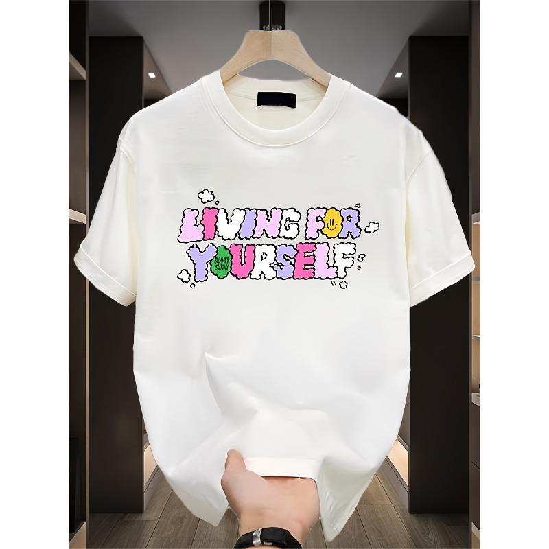European sizes Printed Short-sleeved T-shirt for Men in Summer  Korean-style Japanese-style Printed Versatile Tops for Men S