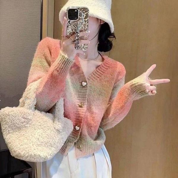 Women's Autumn/Winter Heart Button Gradient Knit Cardigan Sweater