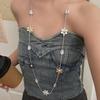 Sweet Trendy Geometry Metal Flowers Color Clashing Splicing Long Necklace for Women Multiple Ways To Wear Beach Vacation Jewelry