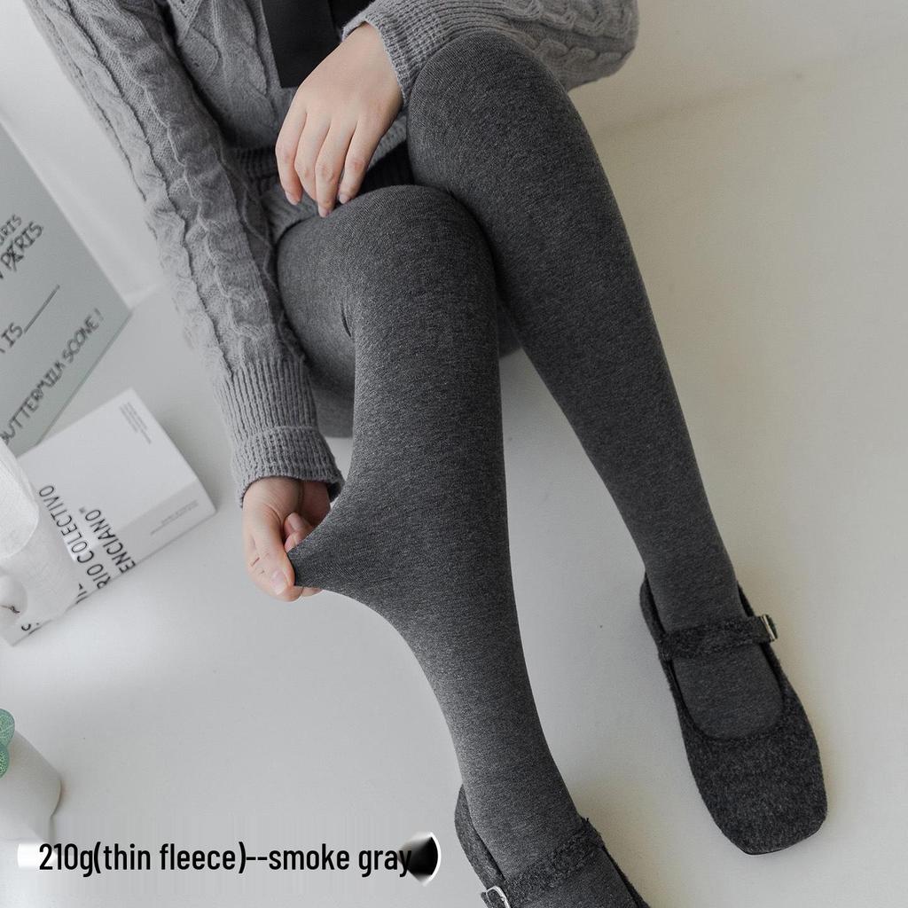 Matte Grey Cotton Leggings with Thin Fleece, 140-200g, Slimming Pantyhose for Spring & Autumn.
