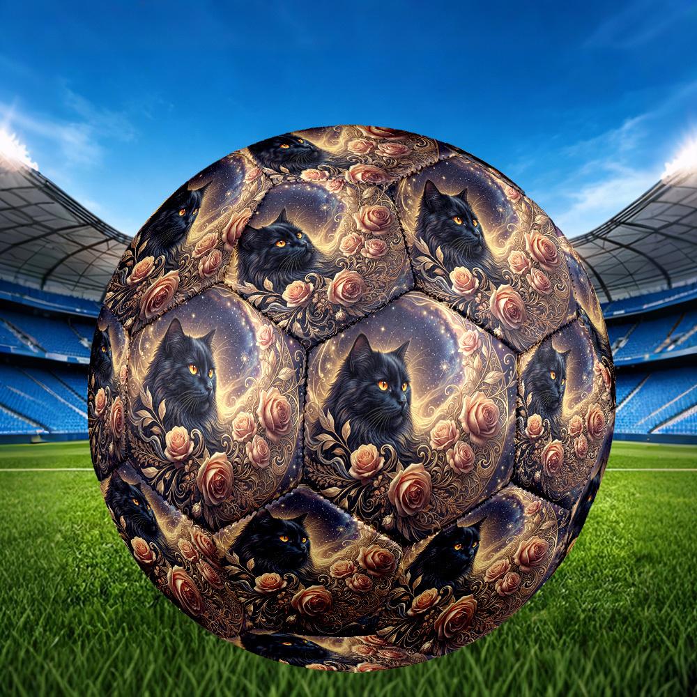 1pc Black Cat Roses Durable Size 5 Soccer Ball Professional Match Training Football Indoor &Outdoor Sports Ball P60170