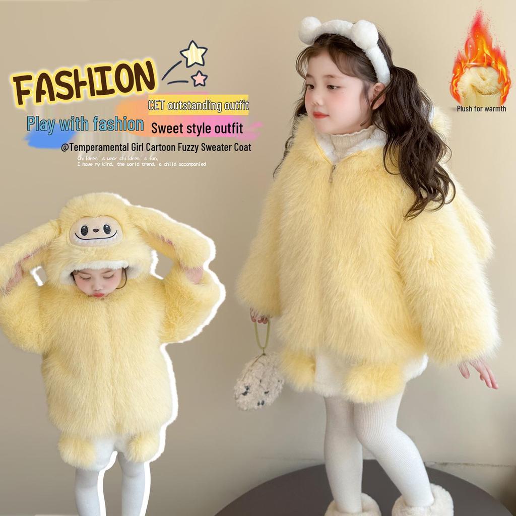 2025 Girls' Fleece-Lined Winter Coat - Thick, Cute Knitwear for Children