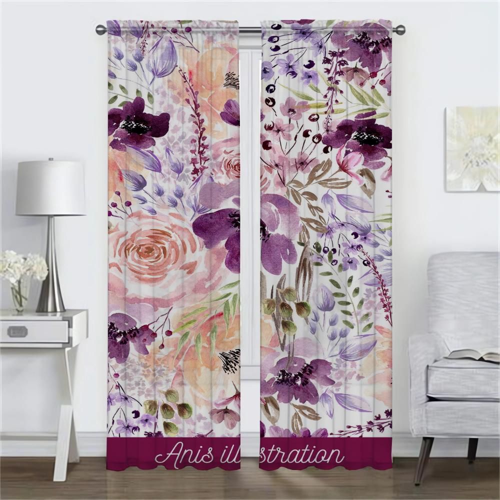 Set di 2 Tende Divisorie Floreali Tenda Soggiorno Decorazione di Halloween Tende in Garza Camera da Letto Arredamento Casa Realizzato in Poliestere Trattamento Finestra Zona