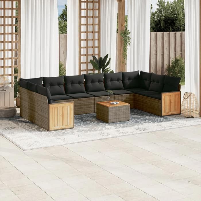 VidaXL Salon de Jardin avec Coussins 11 pcs, Canapés de Terrasse, Ensemble de Meubles de Patio, Mobilier d'Extérieur, Gris 3228013