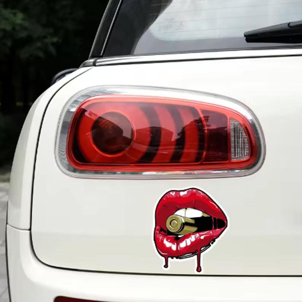 17CMX15CM Personality PVC Decal Red Lips With Bullet Car Sticker Motorcycle Helmetmet Laptop Decorative DIY Accessories