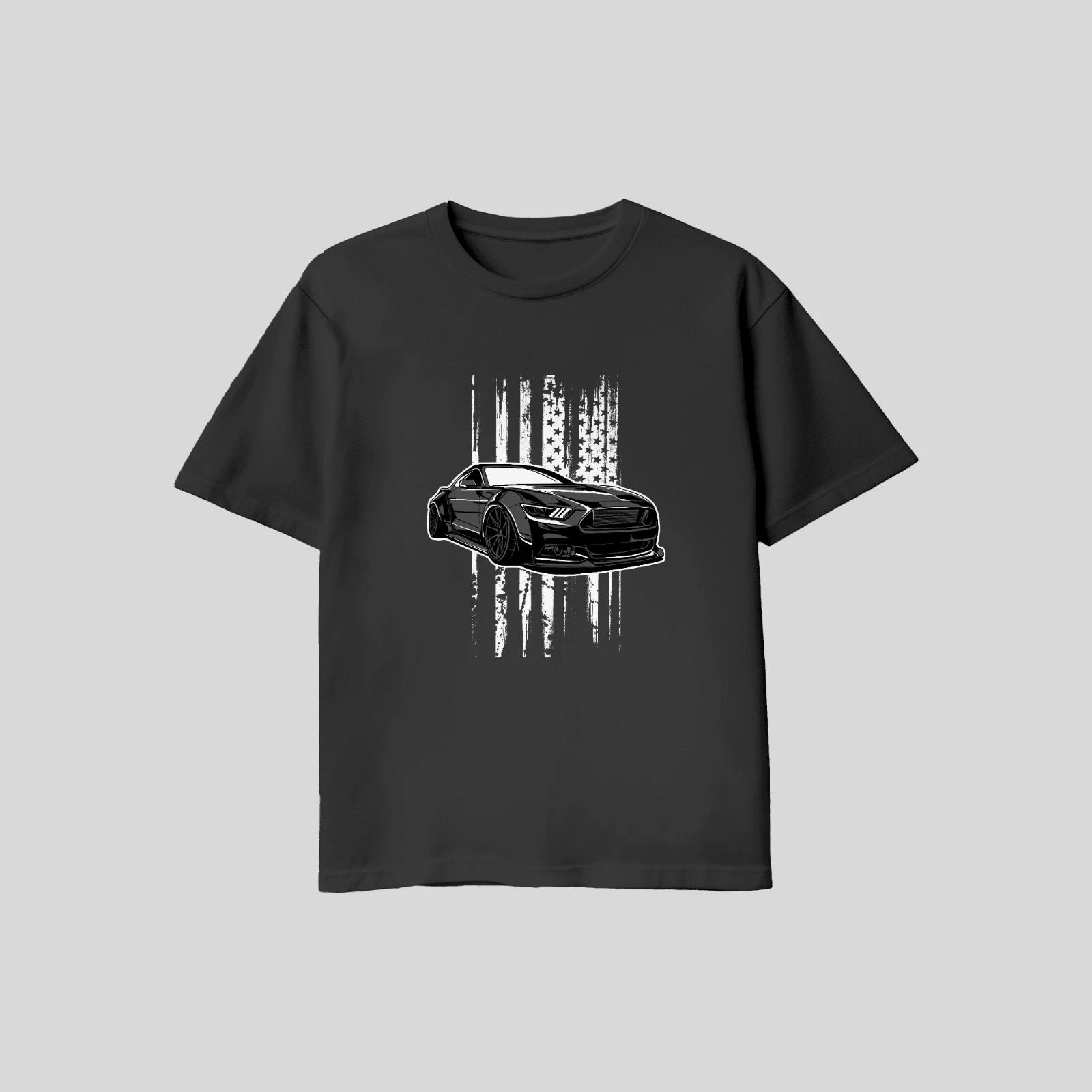 Unisex Adult Casual Graphic Ford Mustang American Flag T Shirt Gild... M