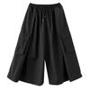 KOXIFLI Hakama Cropped Elastic Plus Winter Women's Wide-Leg Pants, Length, Black, Waist, Sizes, Spring, Autumn, (Size M, Black)