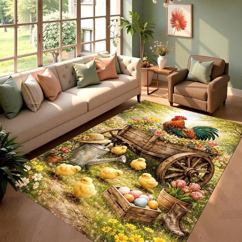 2D Rooster and Hen Chicken Carpet Bedroom Full Cover Living Room Rug Resistant To Dirt Easy To Maintain Soft Kitchen Decor Mat