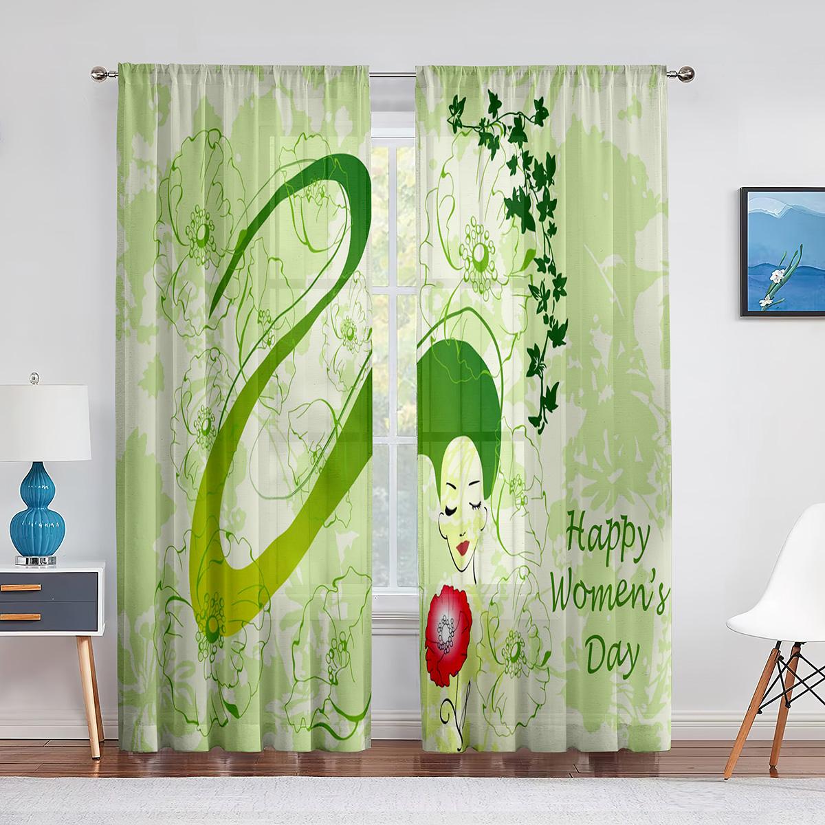 

Подарочная коробка на День матери, тюлевые шторы с цветочным принтом для гостиной, спальни, кухни, шифоновые украшения для дома, прозрачная занавеска из вуали 1 PCS W100XH250cm&Rod Pocket