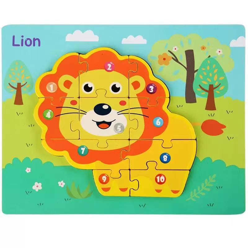 Children's 3D Wooden Number Puzzle: Educational Animal & Vehicle Board Toy