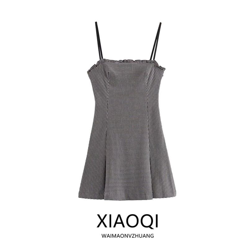 European American Summer New Sweet Retro Silm Cinched Plaid Sling Dress Small 3119309 064