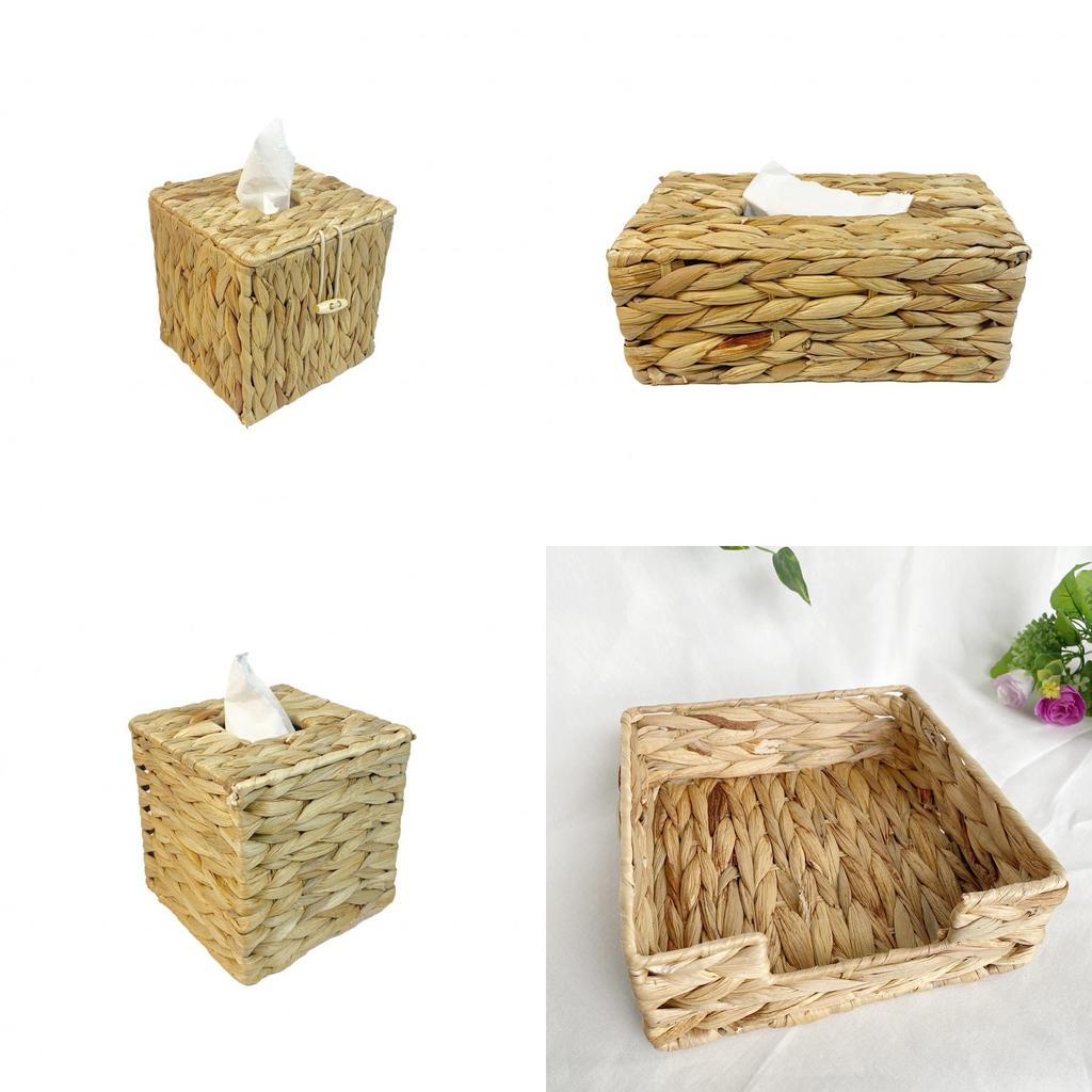 Rattan Tissue Box Holder With Lid For Living Room And Bathroom Decor