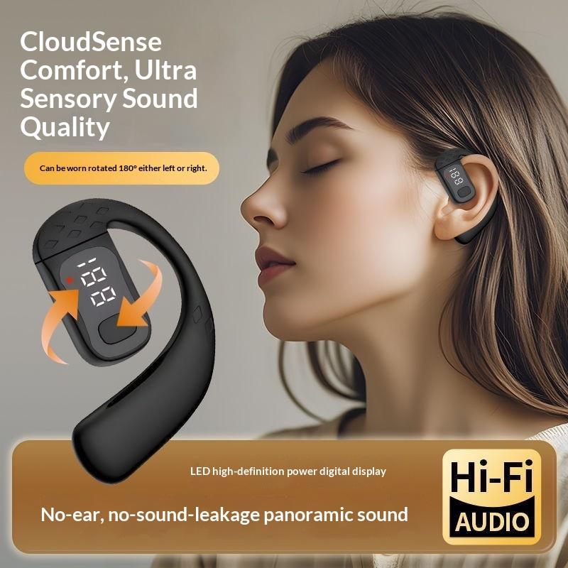 180° Rotating Hifi Stereo Waterproof Wireless Bluetooth Air Conduction Earphone Single Earhook Wear Noise Reduction Earbud With