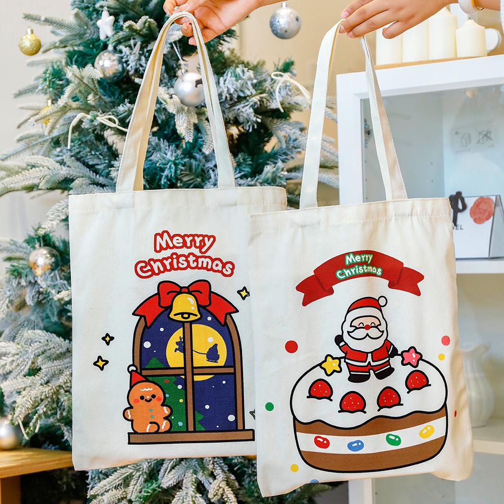 Large Capacity Cartoon Santa Canvas Shoulder Bag - Christmas Gift for Students