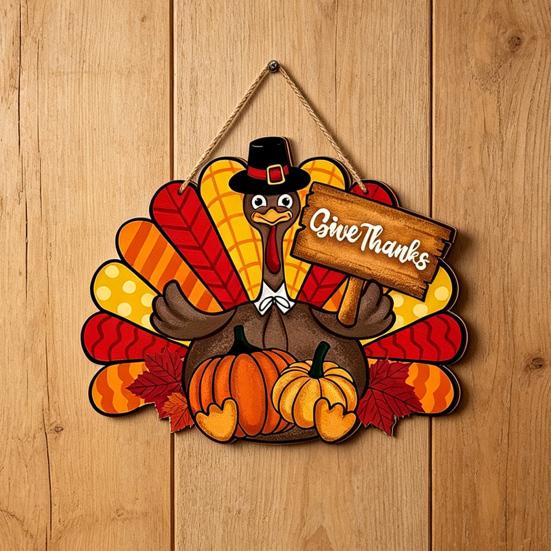 Thanksgiving Holzschild, Truthahn und Kürbis Willkommen Wandbehang Dekoration mit "Dankbar sein", Rustikale Farmhaus Herbst Ernte Dekoration für Haustür