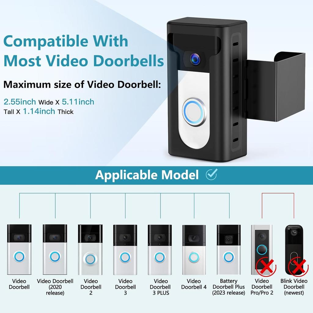 KIMILAR 2024 Upgrade Anti-Theft Video Doorbell Mount, Not Block Doorbell Motion Sensor, Adjustable No-Drill Mounting Bracket Wedge Holder Accessories
