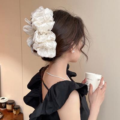 Oversized Pure Color Bow Hair Claw Clip Women Hair Accessories Shark Clip Multilayer Bow  Giant Clawclip