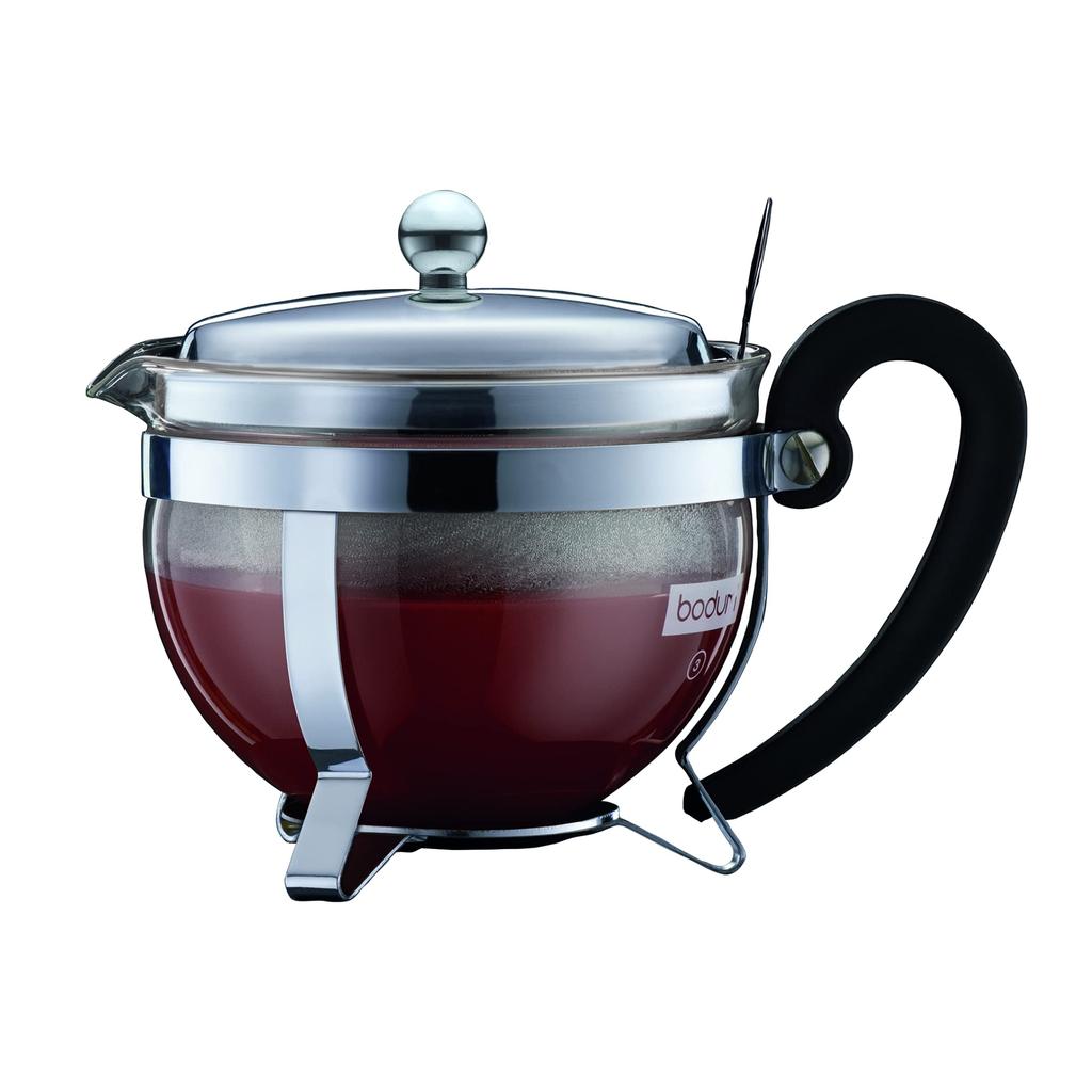 BODUM Teapot Tea Maker CHAMBORD Teapot 500ml Silver Black Tea Green Tea Chinese Tea Herbal Tea Fruit Tea Stainless Filter Glass Beaker Dishwasher Safe