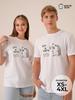 White oversized cotton T-shirt with man and cat print
