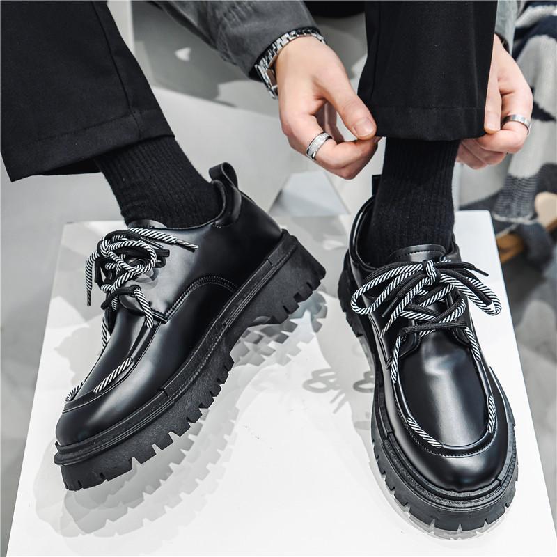 

New leather shoes men s trend versatile handsome shoes men s lace-up casual youth British black small leather shoes 44 sneaker size