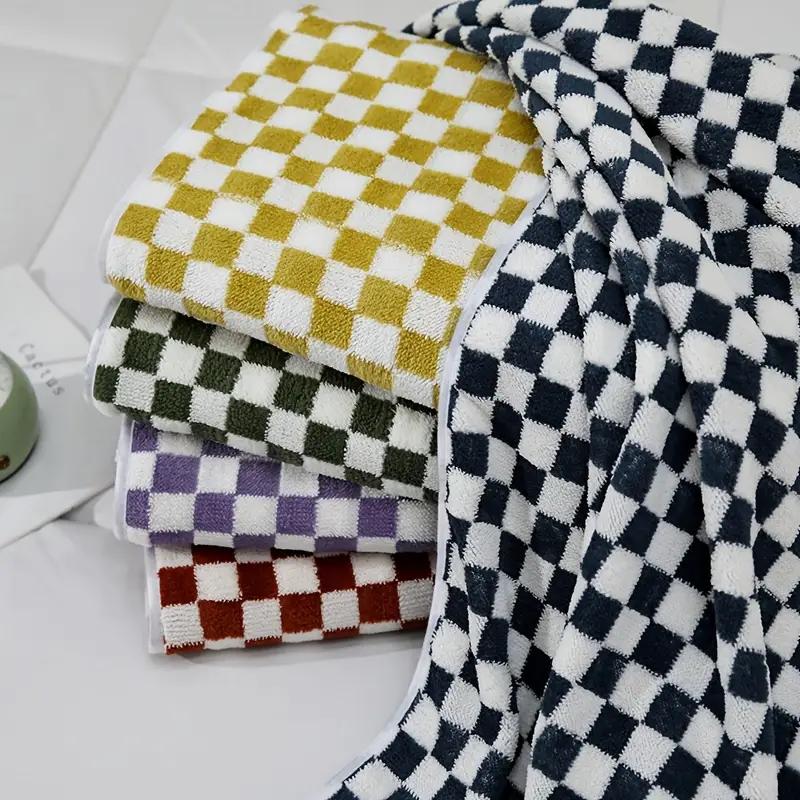 Checkered Bath Towel Cotton Face Towel Adult Absorbent Towels Gift Towel Supplies Bathing Tools