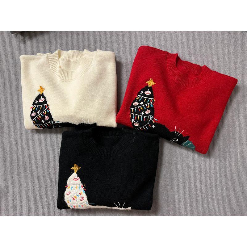 

Атмосфера круглый вырез вышивка пуловер свободный трикотаж Рождество Red M Suggested 45.00 kg-52.50 kg