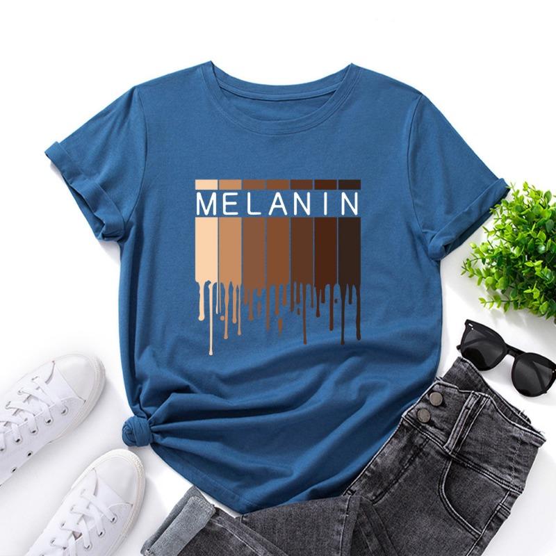 Summer Women's MELANIN Printed Cotton Loose Round Neck Short Sleeved T-Shirts Women’s