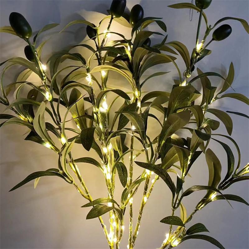 Olive Branch Night Light Battery Powered Simulation Olive Leaf String Light Indoor Decorative Lamp for Room Wedding Vase Decor