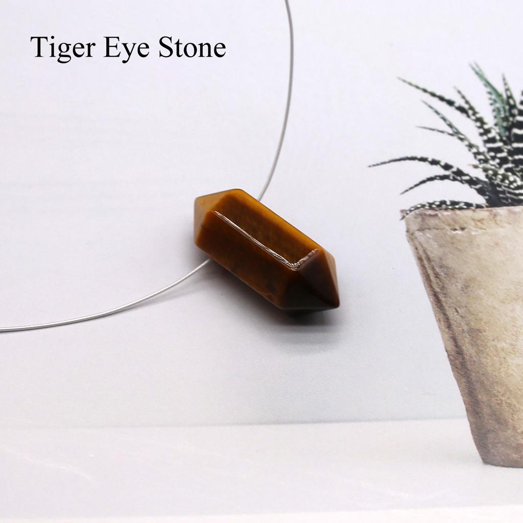 1Pc Reiki Healing Crystal Pendant, Energy Natural Stone Agate Gemstone Hexagonal Charms for DIY Necklace Keychain Pendulum Jewelry Accessories 9×21mm