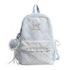 Schoolbag Sea Salt Blue and White Plaid Splicing Lace Backpack Sweet Junior High School Schoolbag Women Travel Small Backpack
