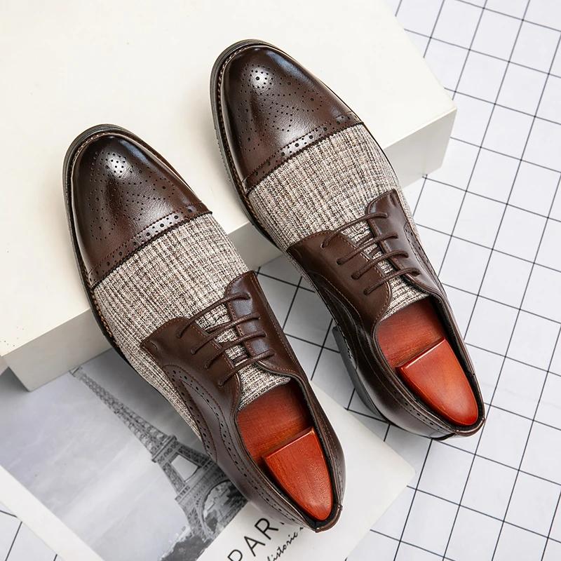 Fashionable Splicing Design for Men's Business Dress Shoes Lace Up Loafers Casual Style Men's Genuine Leather Shoes