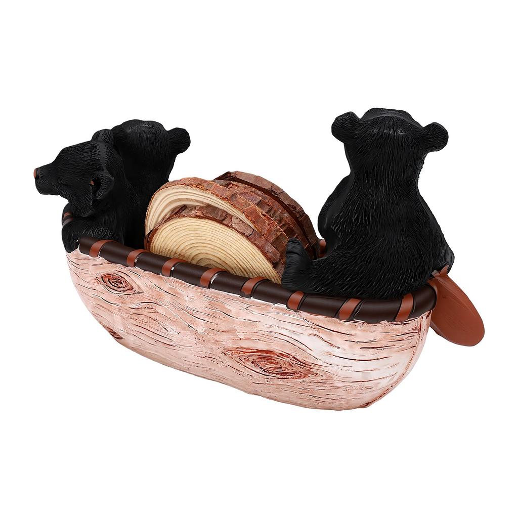 Bear Coasters Cute Canoe Rustic Heat Resistance Cup Coasters Table Decoration for Hot and Cold Beverages