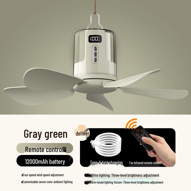 Rechargeable Five-Blade Ceiling Fan with USB Night Light for Dorms & Camping Plug-in + Night Light