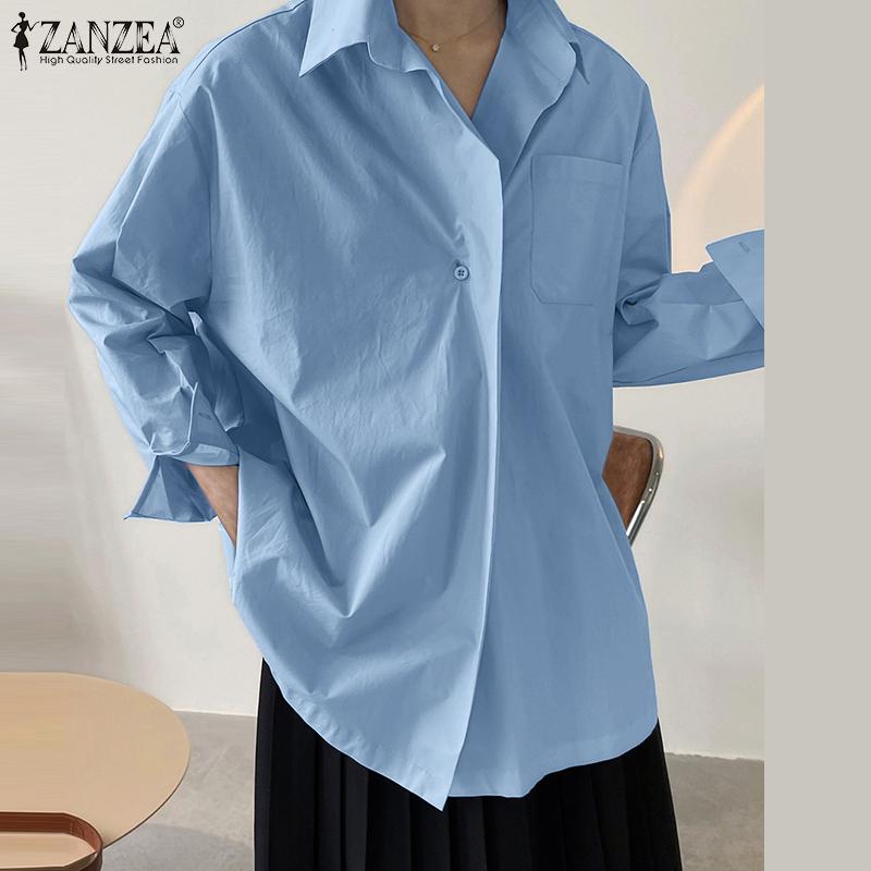 

ZANZEA Женская повседневная весенняя блузка с отложным воротником и длинными рукавами
