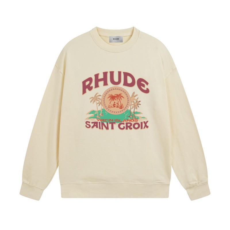 Rhude Vintage Letter Print Oversized Hoodie Men Women Casual Streetwear Sweatshirt