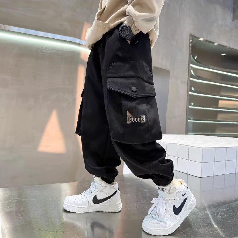 Boys' Winter 2025 Overalls: Medium & Large Kids' Velvet-Lined Streetwear Pants for Spring & Autumn
