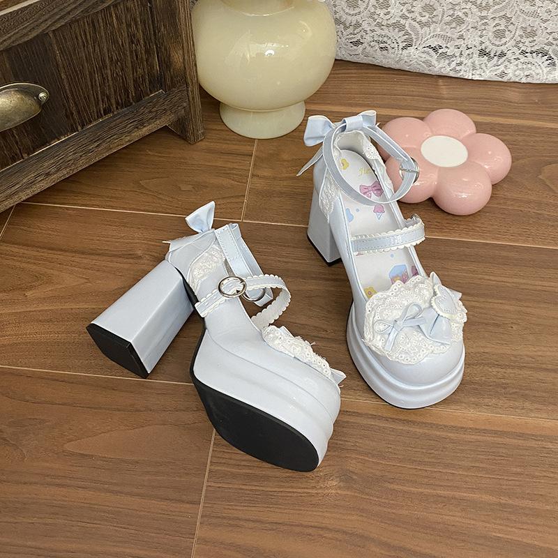 Söta och gulliga lolita högklackade skor damtjockklackade lo-skor ny uniform lolita mary jane små läderskor