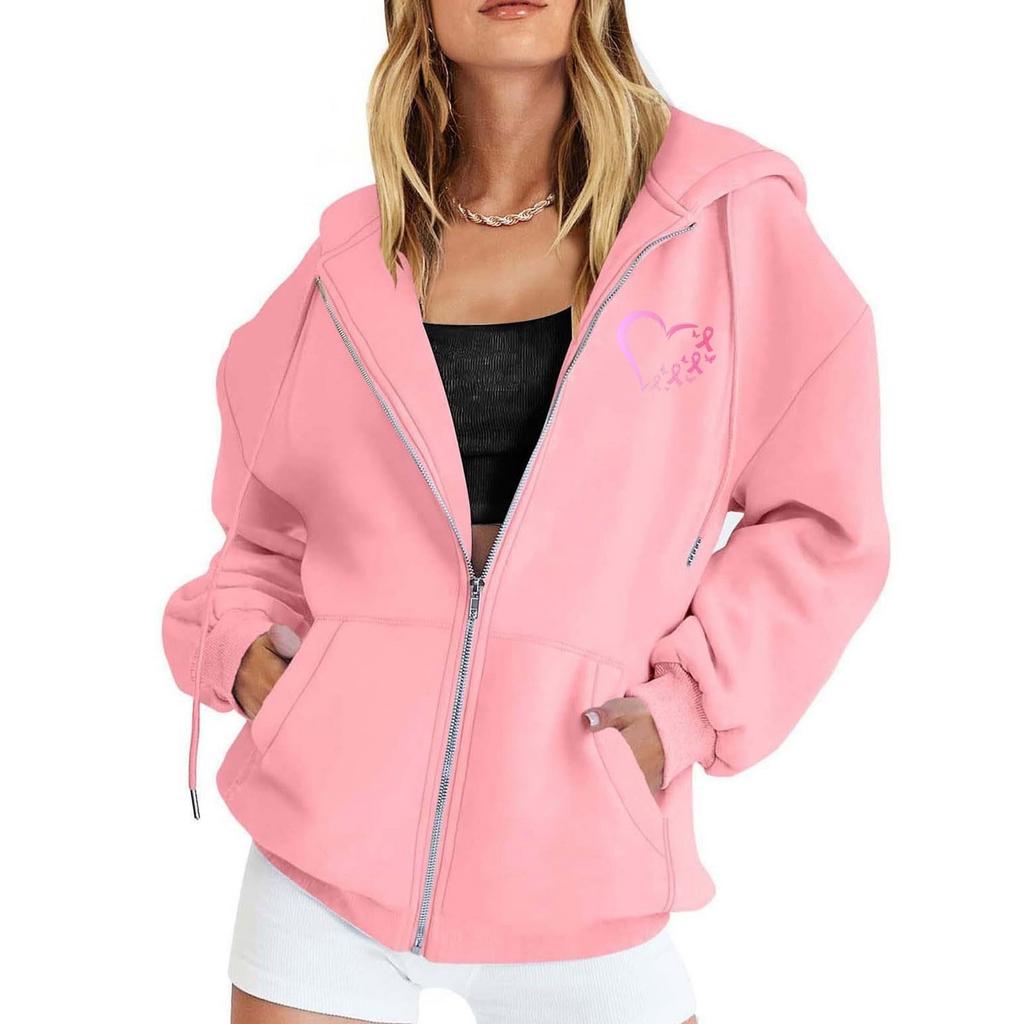 Women's Casual Long Sleeve Hooded Sweatshirt with Breast Printed Graphic