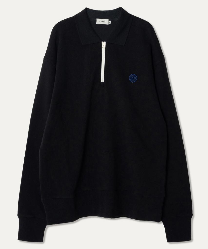 MAYOL Half-Zip Long-Sleeve Polo Sweatshirt_Black