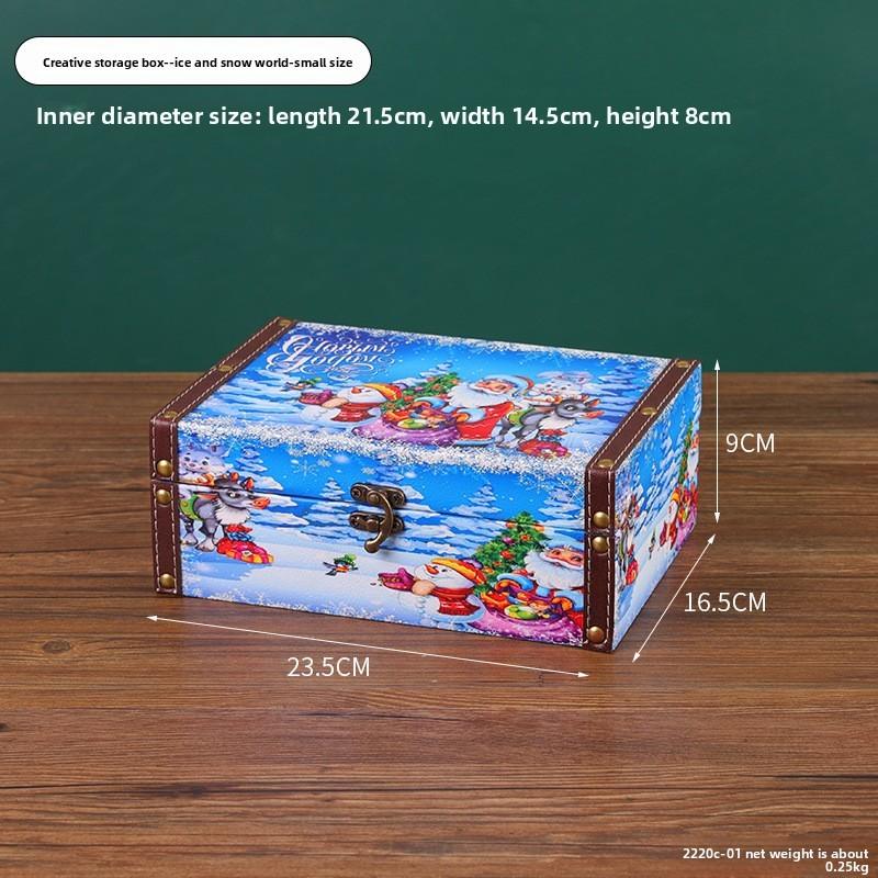 Christmas Wood Leather Storage Box With Lid For Home Organization And Holiday Decor