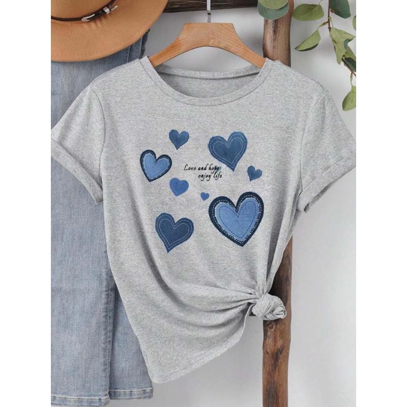 Dámské tričko s potiskem kovbojského srdce jako dárek na Valentýna Módní tričko s kulatým výstřihem a krátkým rukávem Ležérní dámské oblečení