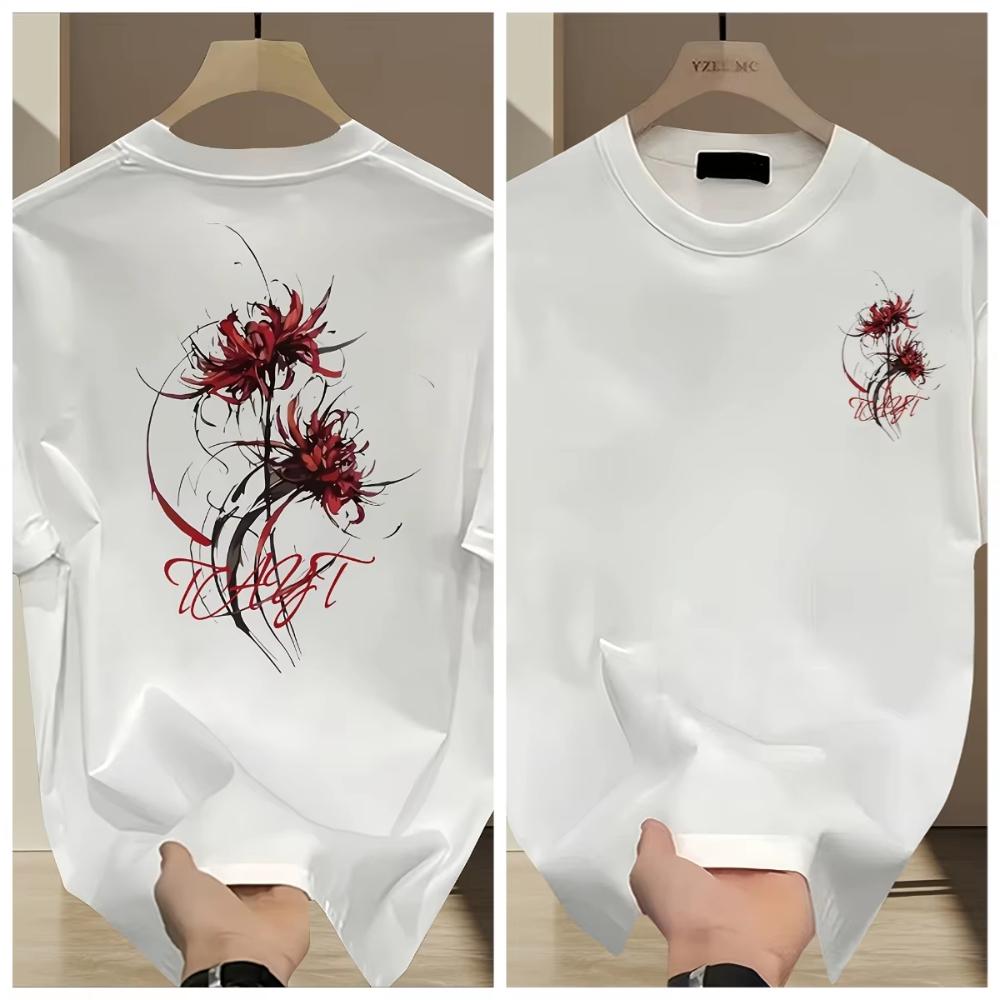 Unisexs Summer Heavy Shortsleeve Tshirt With Trendy Prints Versatile Korean And Japanese