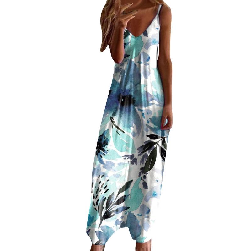 Women's Plus Size V-Neck Spaghetti Strap Long Dress - European & American Style