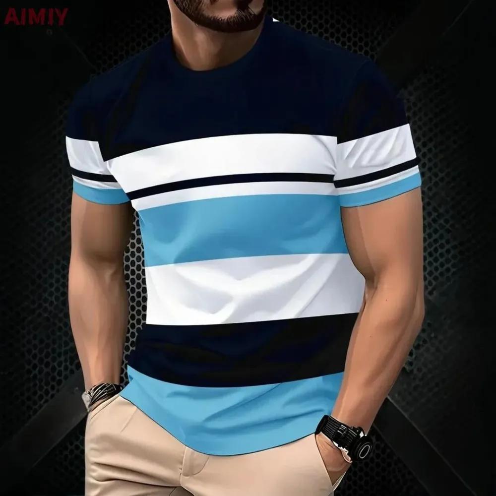 Men s Striped Printed Top Fashion Versatile Short Sleeve Comfortable T-Shirt Daily Soft T-Shirts Men’s XS