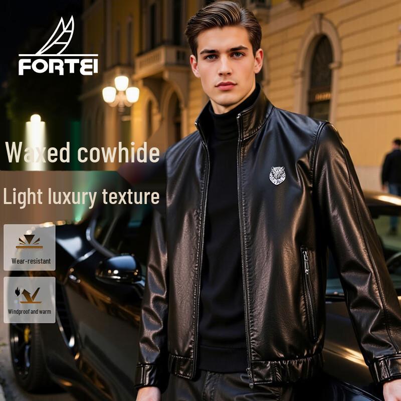 

Futing Men s Retro Oil Wax Leather Jacket XL