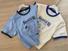 Qiqi 2024 Spring/Summer Color Block Ice Cream Kitten Print Short Sleeve T-Shirt