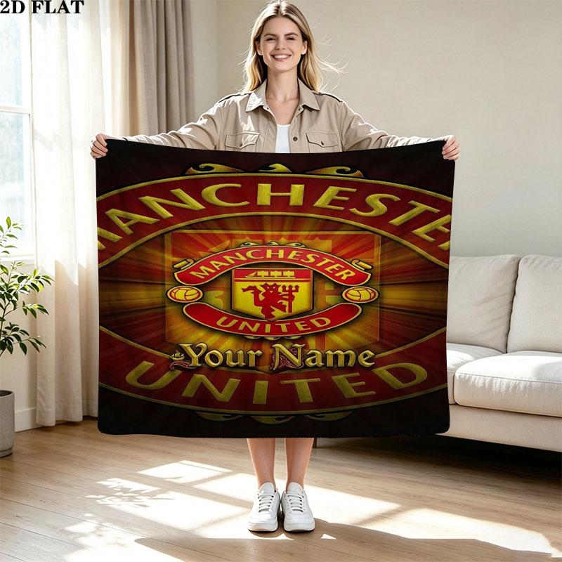 1PC Manchester United F Custom Name Patterned Flannel Blanket Suitable For All Seasons for Home Decor Warmth and Comfort Gifts Holiday Present
